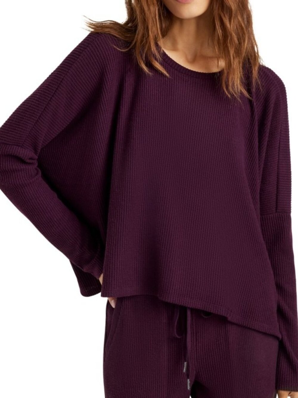 Splendid Women's Size M London Waffle Knit Lounge Oversized Plum Top NEW